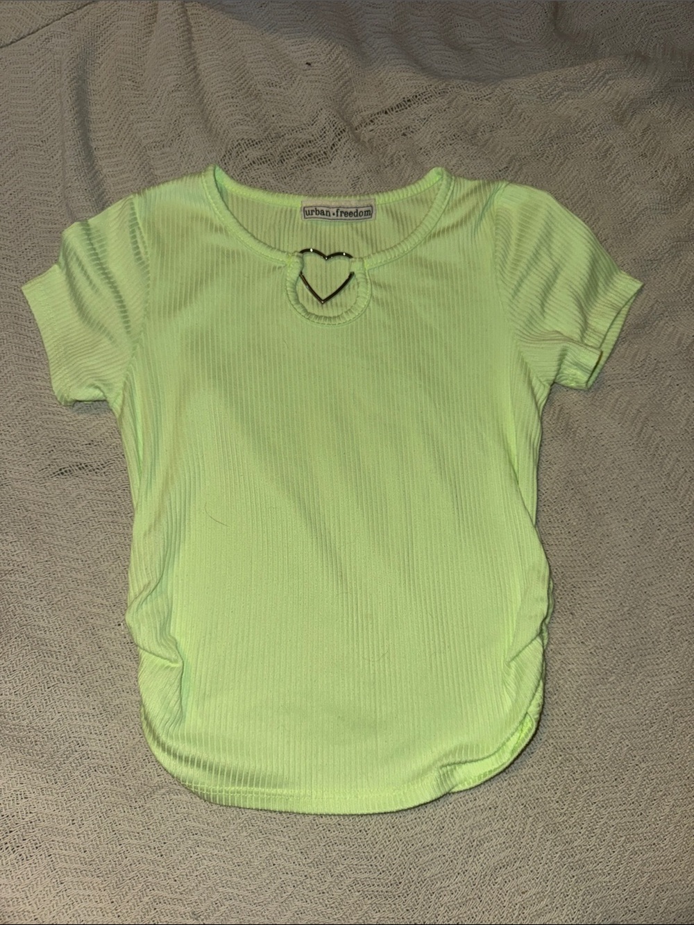 Urban Freedom Mint Green Ribbed Tee with Metal Heart Ring Detail